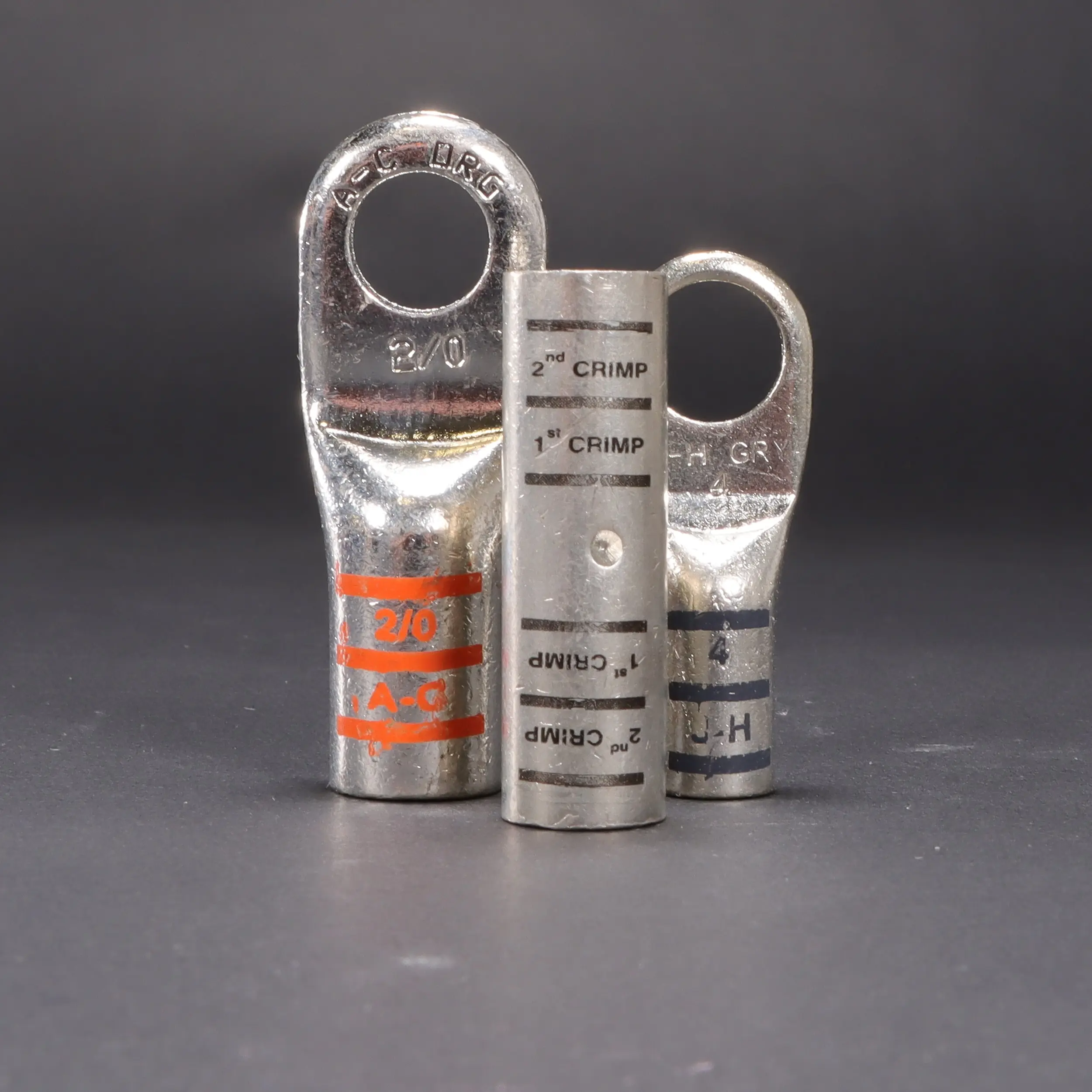 Battery Terminals & Lugs standing up, copper plated with one splice showing